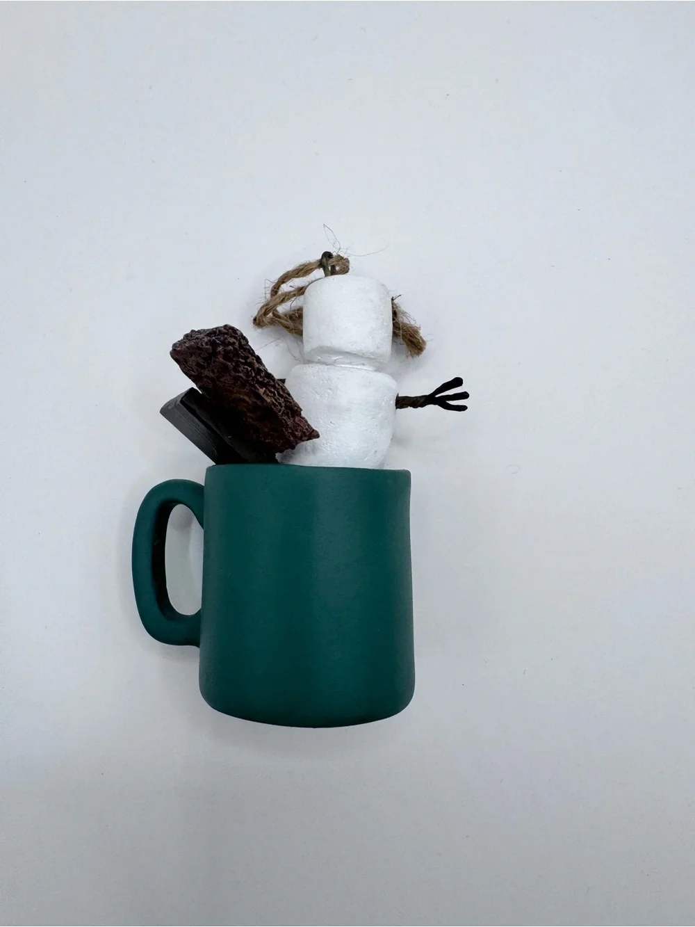 Green 'I ♥ S'mores' Mug with Marshmallow Snowman cabincore Ornament